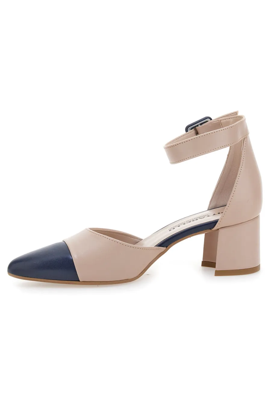 Hautfarbene Pumps mit blauer Spitze und Blockabsatz PICTARELLO 113-PITTARELLO