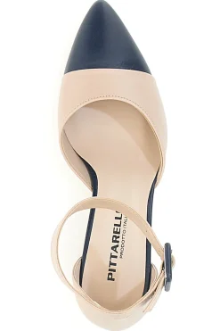 Hautfarbene Pumps mit blauer Spitze und Blockabsatz PICTARELLO 113-PITTARELLO