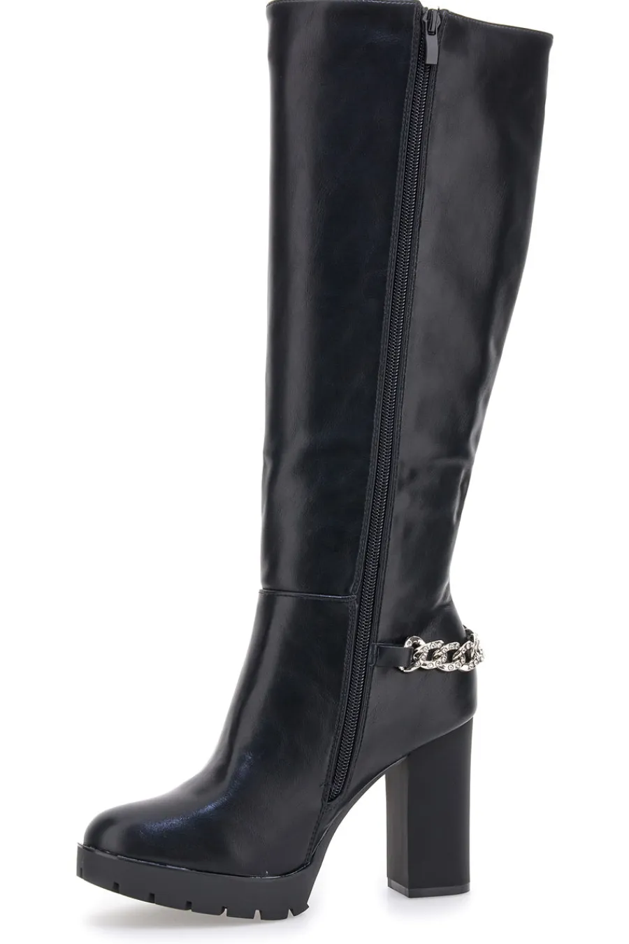 Hohe e Stiefel mit dekorativer Kette H262534-THE FIRST Hot