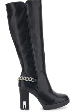 Hohe e Stiefel mit dekorativer Kette H262534-THE FIRST Hot