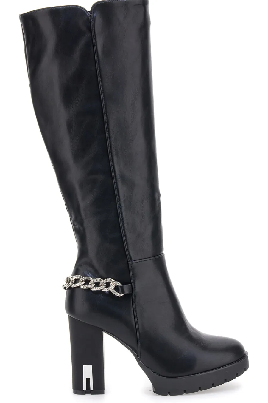 Hohe e Stiefel mit dekorativer Kette H262534-THE FIRST Hot