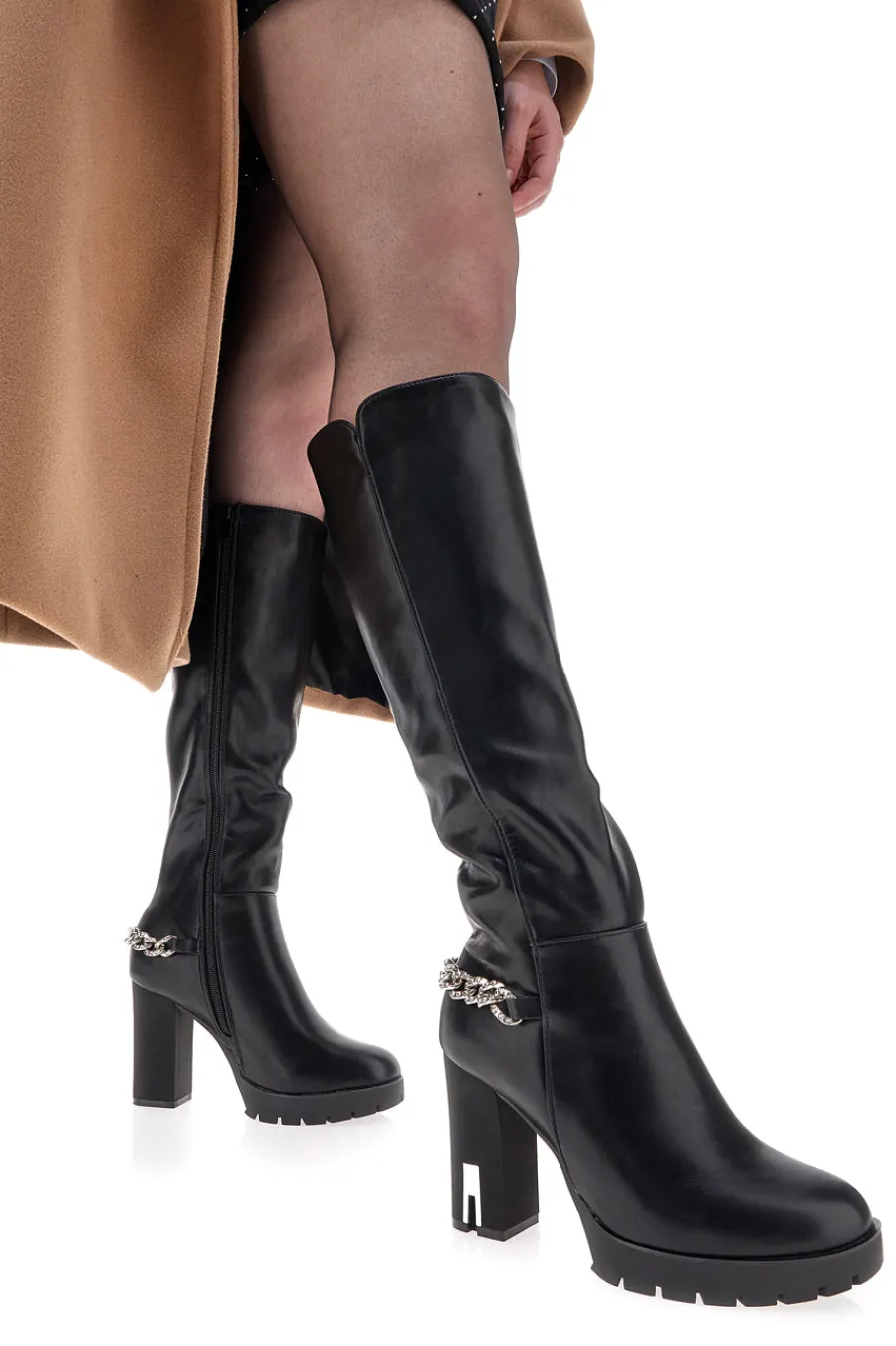 Hohe e Stiefel mit dekorativer Kette H262534-THE FIRST Hot