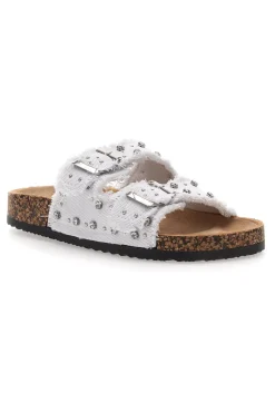 Me & Me 12502 Damen-Sandalen aus weißem Denim mit doppeltem Fransenband und Nieten-ME u0026 ME
