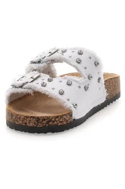 Me & Me 12502 Damen-Sandalen aus weißem Denim mit doppeltem Fransenband und Nieten-ME u0026 ME