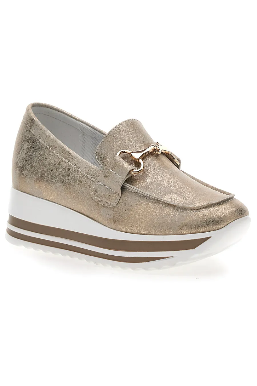 Mocassini Beige Con Morsetto Oro e Platform 42-ENERGY Outlet