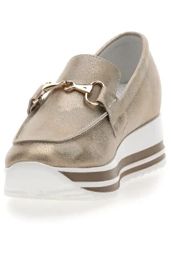 Mocassini Beige Con Morsetto Oro e Platform 42-ENERGY Outlet