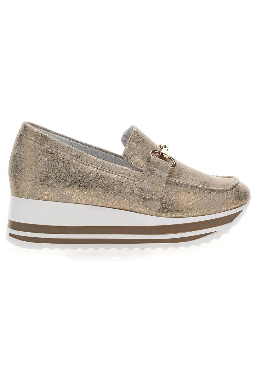Mocassini Beige Con Morsetto Oro e Platform 42-ENERGY Outlet