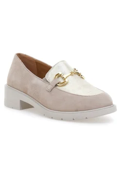 Mocassini beige e oro in vera pelle con catena 24584IGNIS-PRIMA RIGA Outlet