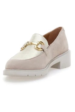 Mocassini beige e oro in vera pelle con catena 24584IGNIS-PRIMA RIGA Outlet