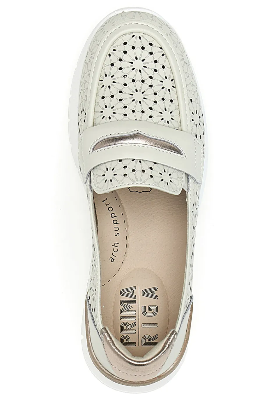 Mocassini beige traforati con bocca di leone in vera pelle 182081-PRIMA RIGA Outlet
