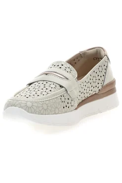 Mocassini beige traforati con bocca di leone in vera pelle 182081-PRIMA RIGA Outlet