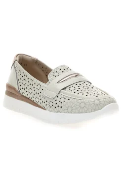 Mocassini beige traforati con bocca di leone in vera pelle 182081-PRIMA RIGA Outlet