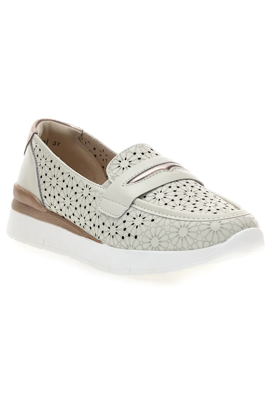 Mocassini beige traforati con bocca di leone in vera pelle 182081-PRIMA RIGA Outlet