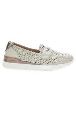 Mocassini beige traforati con bocca di leone in vera pelle 182081-PRIMA RIGA Outlet