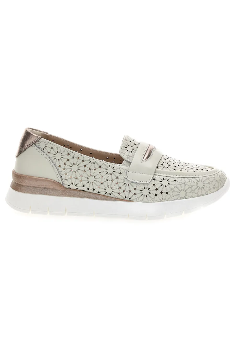 Mocassini beige traforati con bocca di leone in vera pelle 182081-PRIMA RIGA Outlet