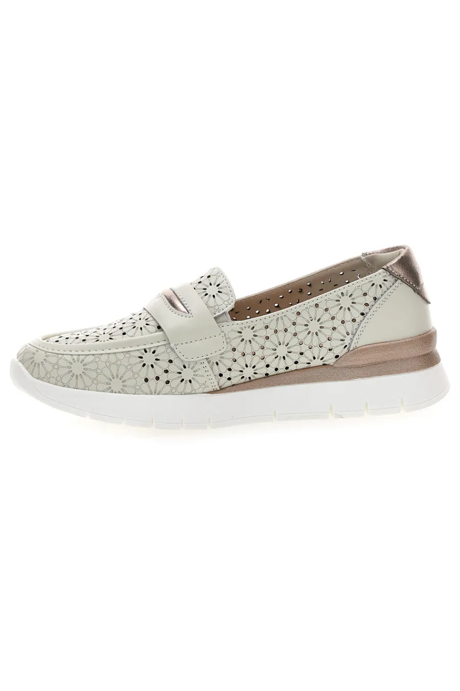 Mocassini beige traforati con bocca di leone in vera pelle 182081-PRIMA RIGA Outlet
