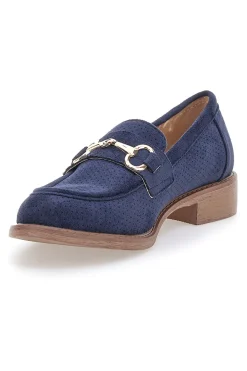 Mocassini blu con morsetto e sottopiede in pelle RQ2652-LE HAVRE PARIS New