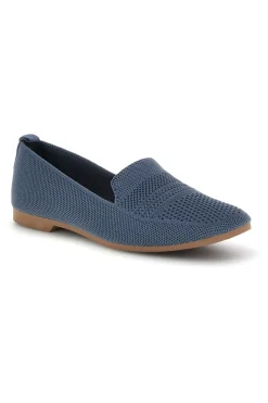 Mocassini blu in tessuto traforato P674-FIRST LADY