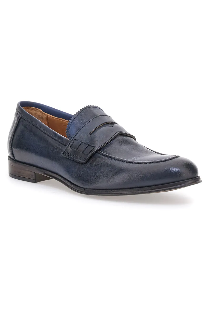 Mocassini blu vera pelle made in italy Pittarello plus 1051
