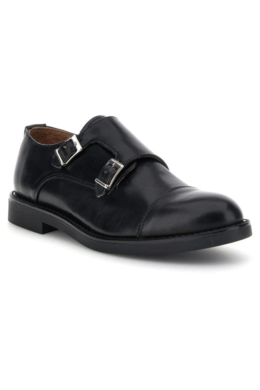 Mocassini neri in pelle con fibbie Pittarello 8030