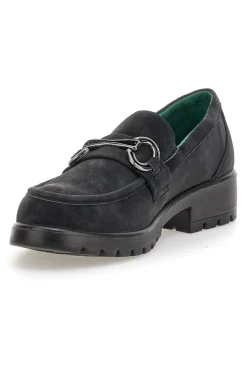 Mocassini neri vegan effetto scamosciato con catena J535576-ECO BIO Clearance