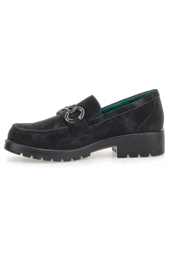 Mocassini neri vegan effetto scamosciato con catena J535576-ECO BIO Clearance