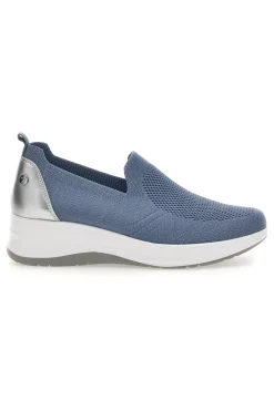 Mocassini Slip on blu in tessuto tecnico con zeppa 66IC-INBLU Outlet
