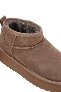 L1250 – Kamelfarbene Slipper-Stiefeletten mit Plateausohle in Wildlederoptik-MON DIEU Clearance