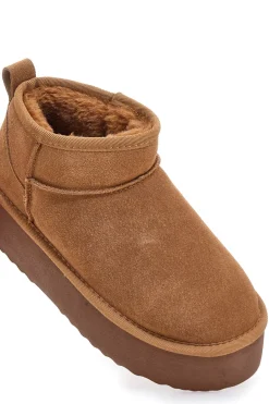 L1250 – Stiefeletten mit Plateausohle und Wildledereffekt in Kamelbraun-MON DIEU