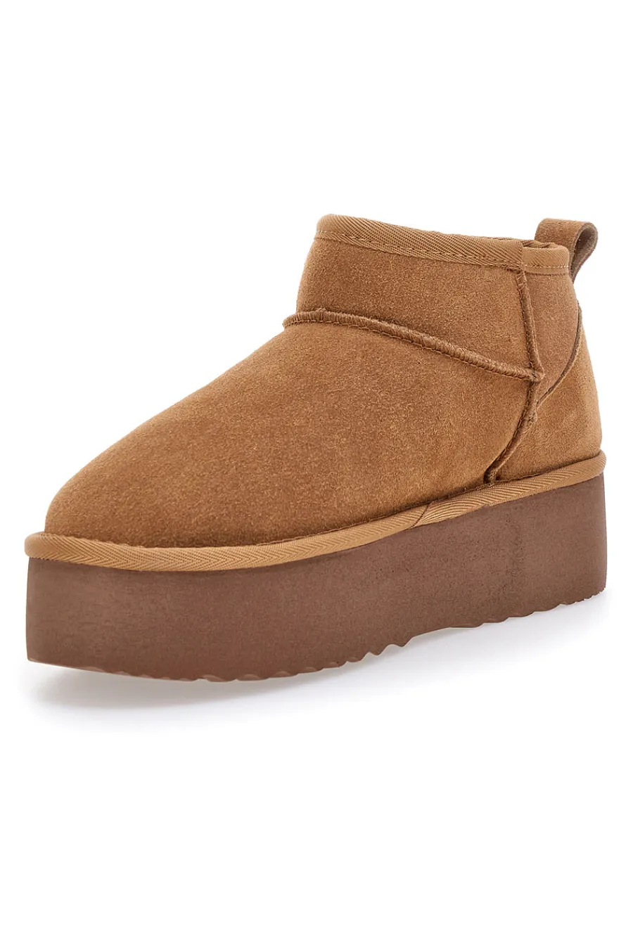 L1250 – Stiefeletten mit Plateausohle und Wildledereffekt in Kamelbraun-MON DIEU