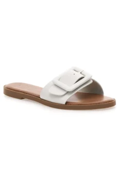 PREA1330 Damen-Slipper im Minimal-Chic-Stil in Weiß mit Maxi-Schnalle-MON DIEU