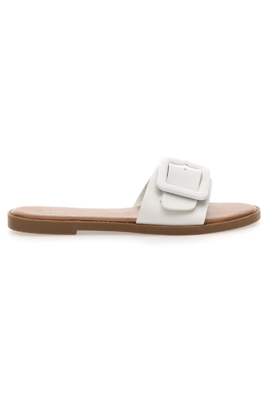 PREA1330 Damen-Slipper im Minimal-Chic-Stil in Weiß mit Maxi-Schnalle-MON DIEU