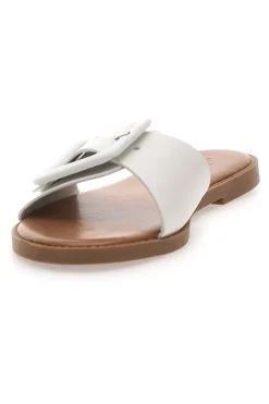 PREA1330 Damen-Slipper im Minimal-Chic-Stil in Weiß mit Maxi-Schnalle-MON DIEU