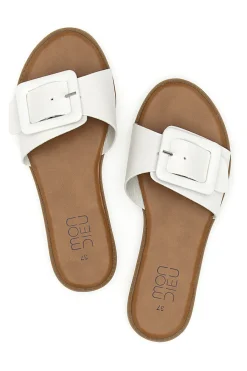 PREA1330 Damen-Slipper im Minimal-Chic-Stil in Weiß mit Maxi-Schnalle-MON DIEU