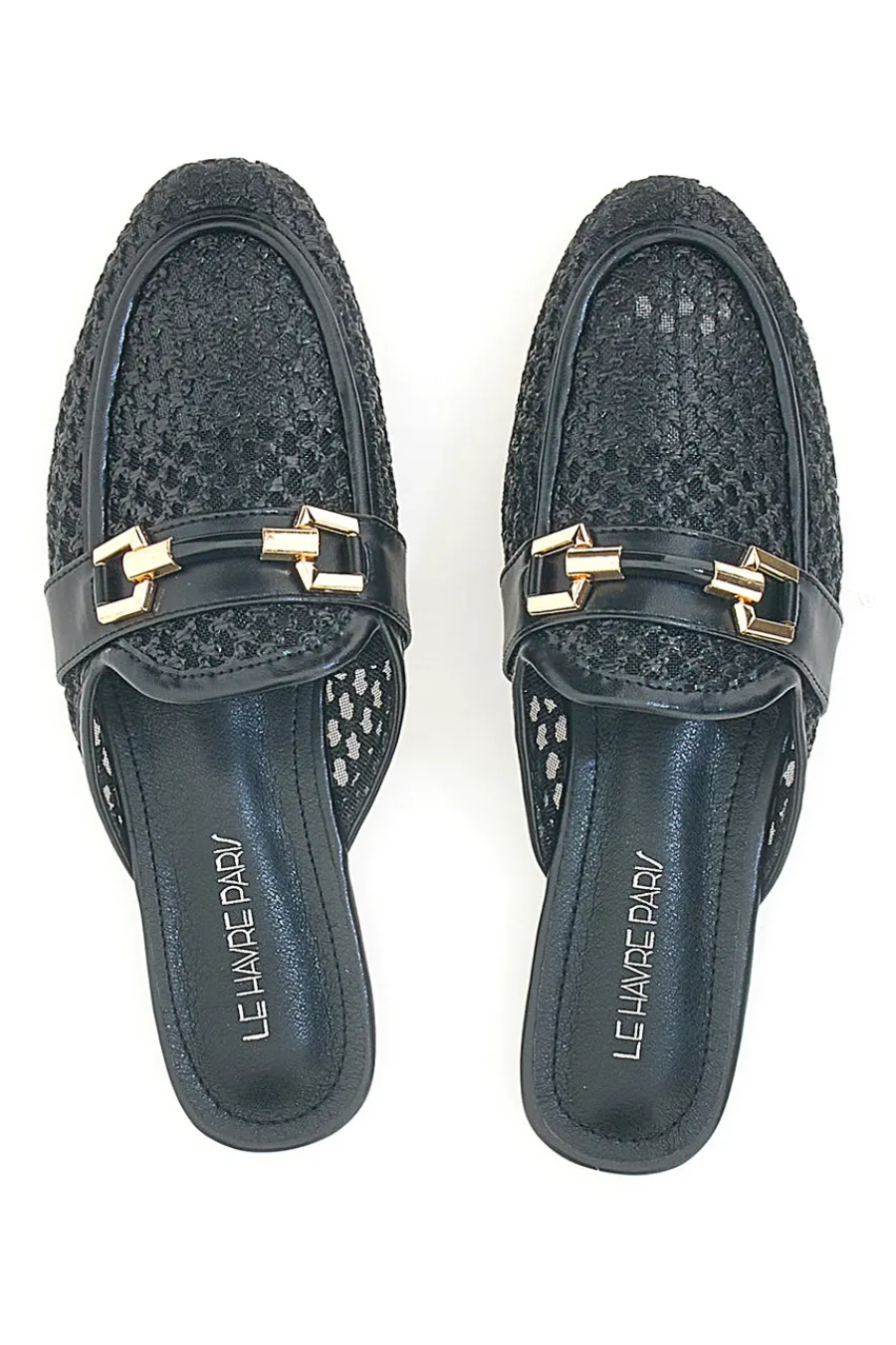 Mule nere con morsetto dorato LLY27-LE HAVRE PARIS Discount