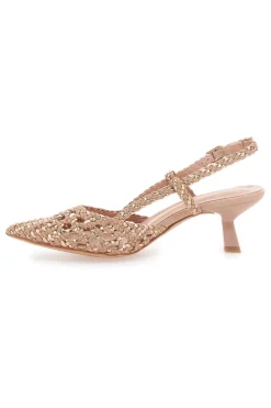 Nudefarbene Slingback-Sandalen mit spitzer Zehenpartie und gewebtem Obermaterial 601-MON DIEU New