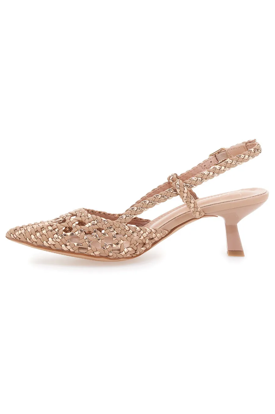 Nudefarbene Slingback-Sandalen mit spitzer Zehenpartie und gewebtem Obermaterial 601-MON DIEU New