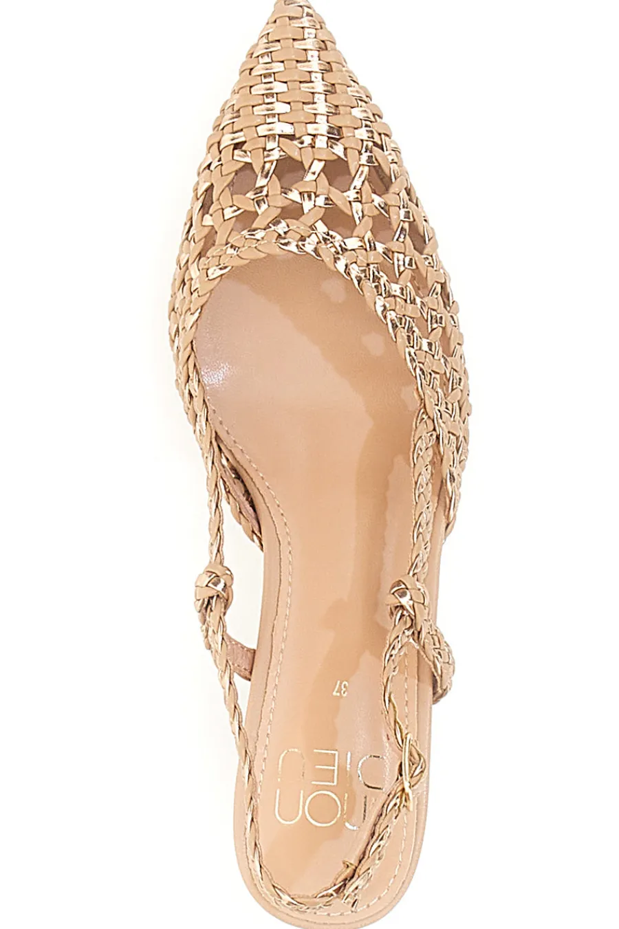 Nudefarbene Slingback-Sandalen mit spitzer Zehenpartie und gewebtem Obermaterial 601-MON DIEU New