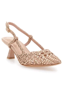 Nudefarbene Slingback-Sandalen mit spitzer Zehenpartie und gewebtem Obermaterial 601-MON DIEU New