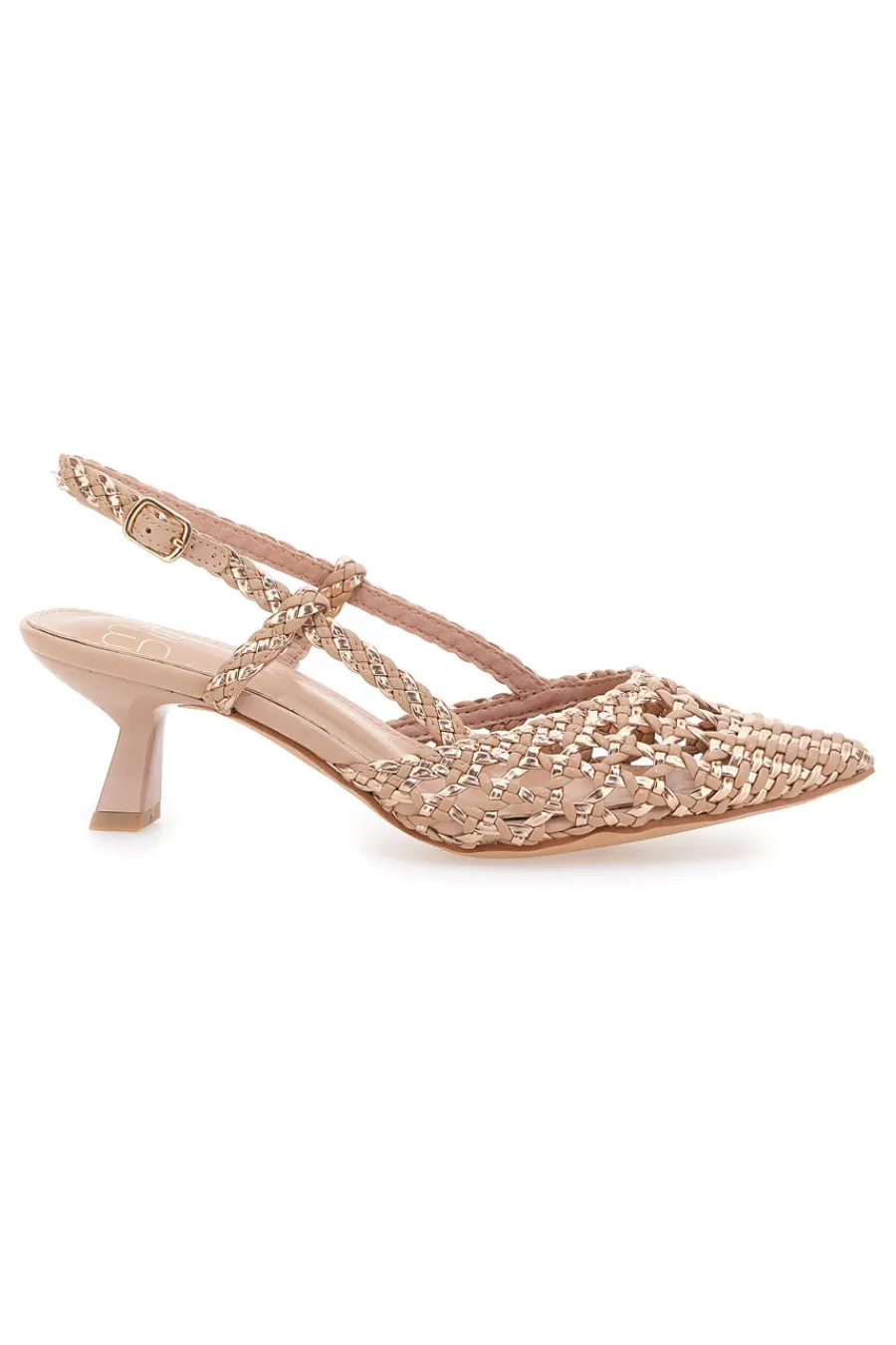Nudefarbene Slingback-Sandalen mit spitzer Zehenpartie und gewebtem Obermaterial 601-MON DIEU New