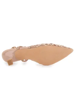 Nudefarbene Slingback-Sandalen mit spitzer Zehenpartie und gewebtem Obermaterial 601-MON DIEU New