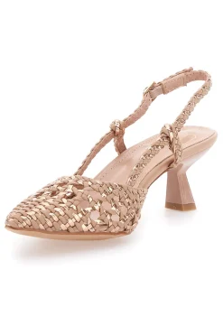 Nudefarbene Slingback-Sandalen mit spitzer Zehenpartie und gewebtem Obermaterial 601-MON DIEU New