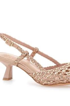 Nudefarbene Slingback-Sandalen mit spitzer Zehenpartie und gewebtem Obermaterial 601-MON DIEU New