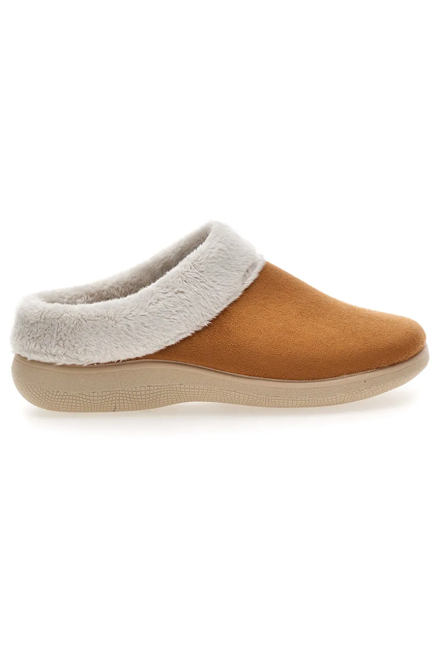 Pantofole color cuoio con bordo in pelo Dorea SE350