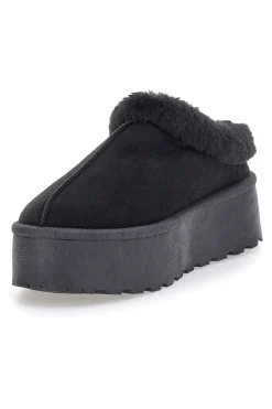Pantofole Sabot nere con pelo con platform PK1913A-PITTARELLO LOVE