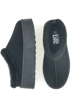 Pantofole Sabot nere con pelo con platform PK1913A-PITTARELLO LOVE