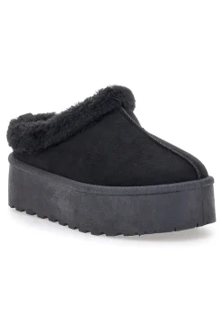 Pantofole Sabot nere con pelo con platform PK1913A-PITTARELLO LOVE