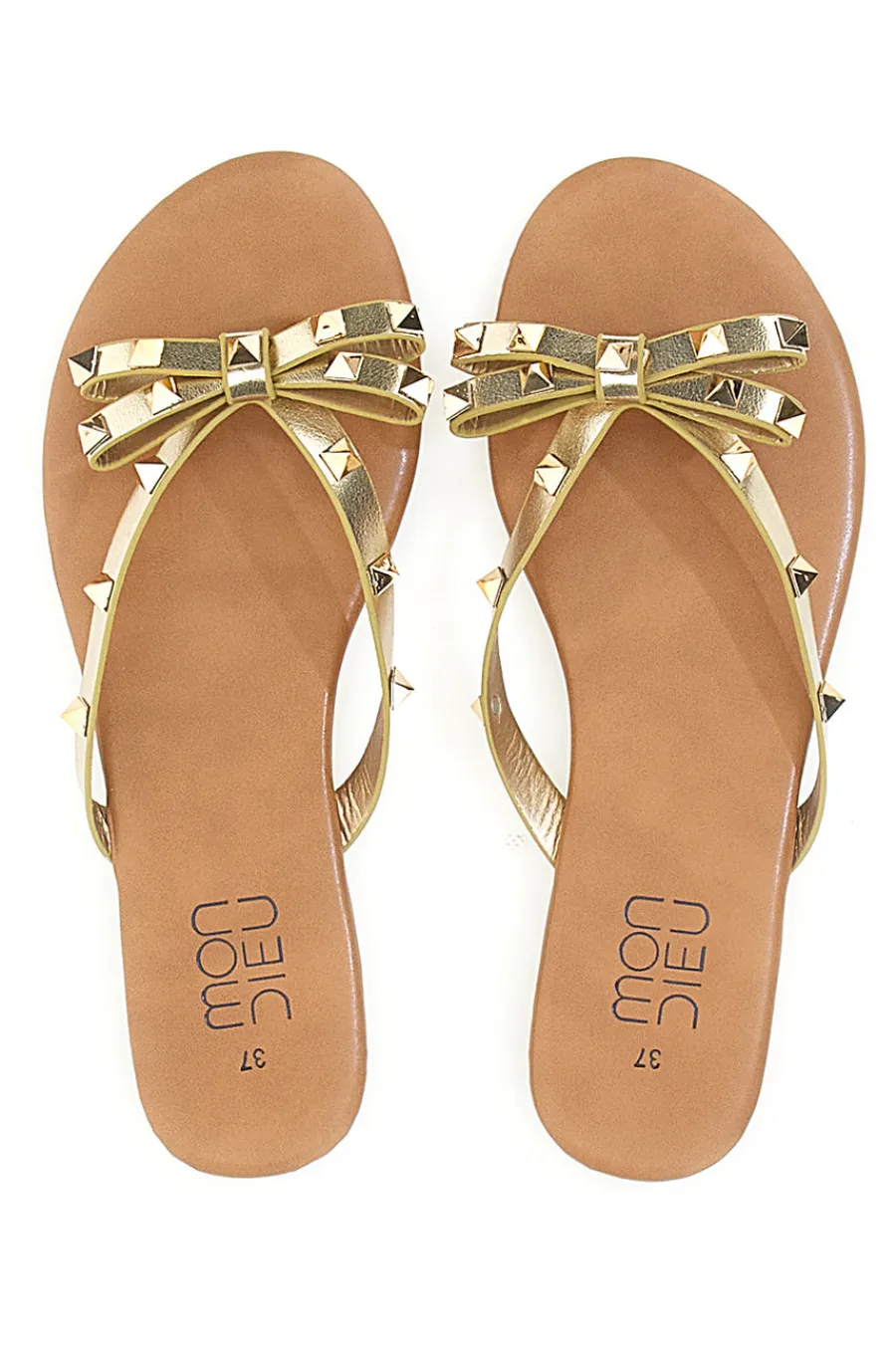 Platin Flip Flops mit Schleife und Nieten PREA842-MON DIEU Hot