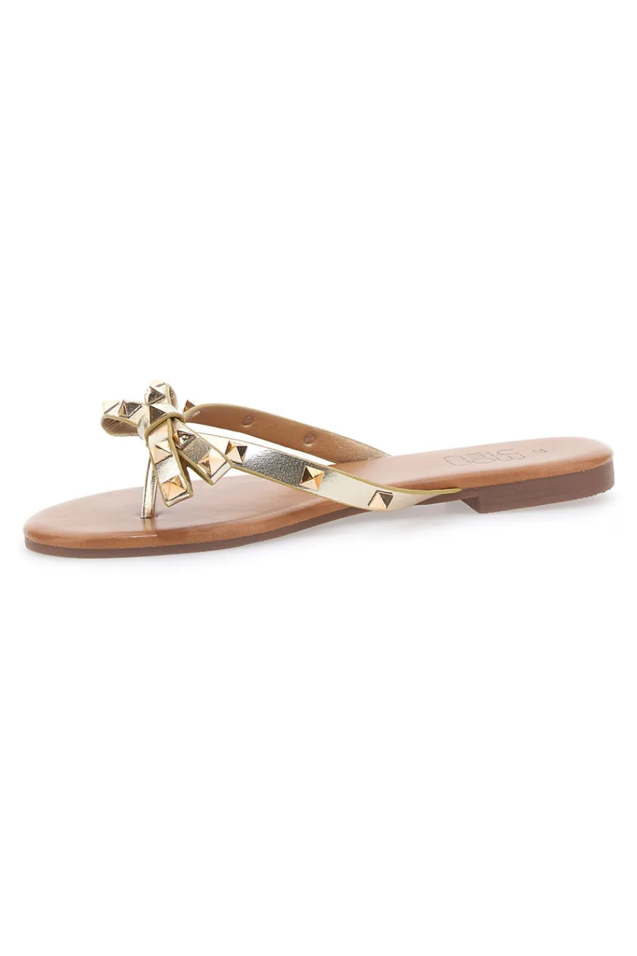 Platin Flip Flops mit Schleife und Nieten PREA842-MON DIEU Hot