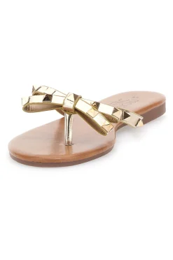 Platin Flip Flops mit Schleife und Nieten PREA842-MON DIEU Hot